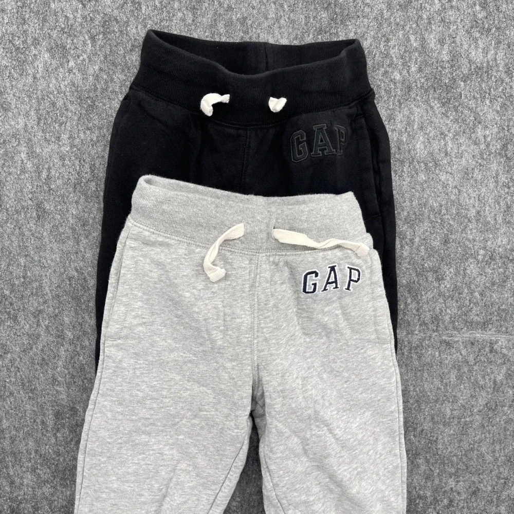 Gap Sweatpants Kids  XS Jogger Bundle Gray Black Fleece 2 Pack